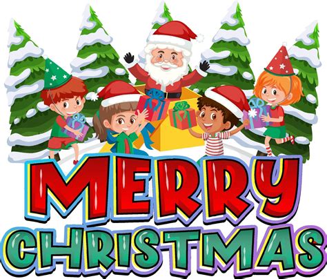 Merry Christmas logo design with happy children 4560135 Vector Art at ...