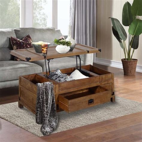 Rustic Single Drawer Mango Wood Coffee Table With Lift Top Storage & Compartments, Brown - Sa ...
