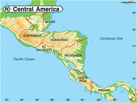 Central America Physical Map by Maps.com from Maps.com -- World’s Largest Map Store.