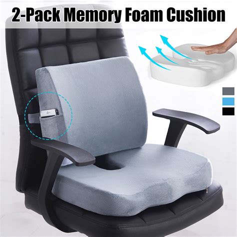 2pcs Memory Foam Seat Cushion Lumbar Back Support Seat Pad Mat Washable ...