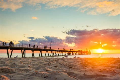 Glenelg Beach at Sunset, South Australia Stock Photo - Image of ...