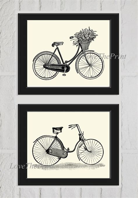 Vintage Bike Bicycle Wall Art Print set of 2 Antique | Etsy