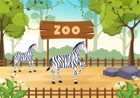 Premium Vector | Zoo cartoon illustration with safari animals on forest background