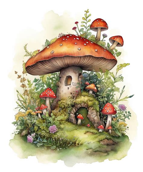 Premium AI Image | A watercolor painting of a mushroom house