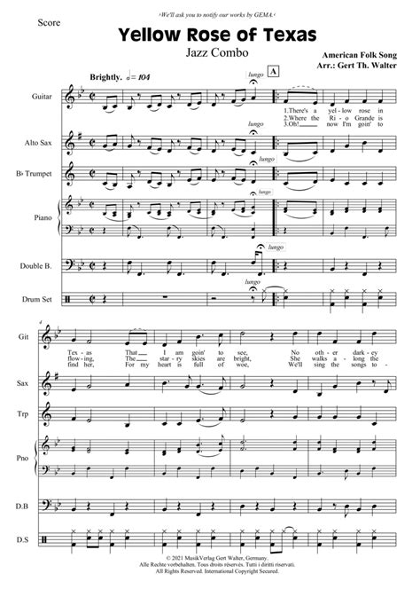 Yellow Rose of Texas Sheet Music | American Folk Song | Jazz Ensemble