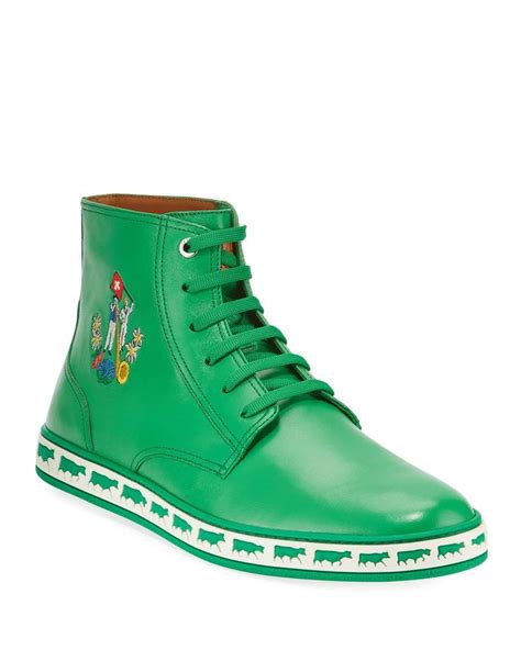 Bally Men's Alpistar Leather High-top Sneakers, Green In Dark Emerald ...