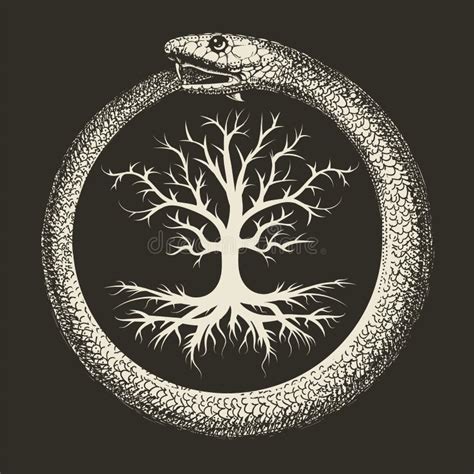 Ouroboros Snake and Tree of Life Ancient Esoteric Symbol Stock ...