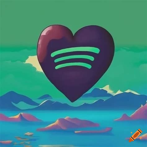 Heart-shaped spotify logo, rainbow flag, over island scene, inspired by gauguin and douanier ...