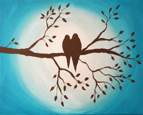 Love Birds on Branch Original Painting - Just Paint It Blog