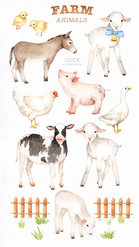 Farm Animals Watercolor clipart By everysunsun | TheHungryJPEG