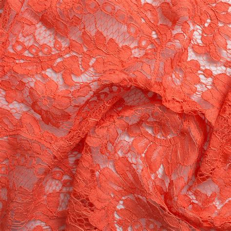 Calais lace embroidered orange — Tissus en Ligne