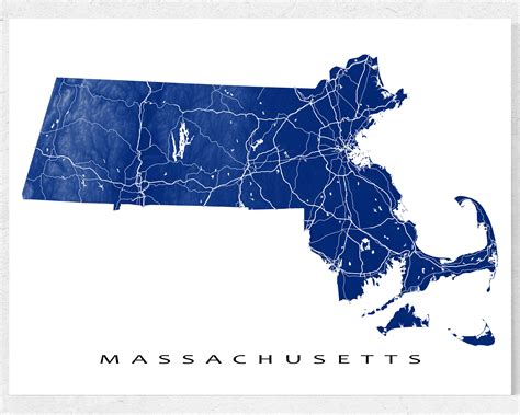 Massachusetts Map Massachusetts Art Print USA State Outline - Etsy Canada