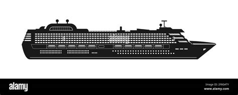 The black silhouette of the cruise ship is isolated on a white ...