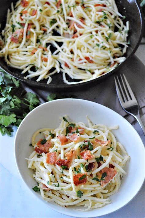 Low Carb Pasta Recipe With Garlic, Bacon & Palmini Noodles