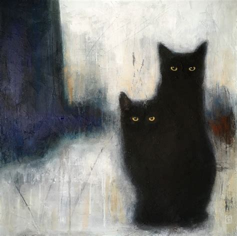 Original abstract cat painting, black cats,acrylic painting