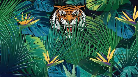 1920x1080px, 1080P free download | Hidden Tiger Behind Jungle Leaves Wall Mural. Peel and Stick ...