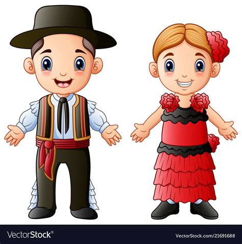 Cartoon spanish couple wearing traditional costume | Wedding couple cartoon, Cartoon, Couple cartoon