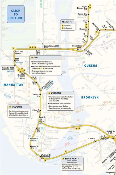 W train map - W train NYC map (New York - USA)