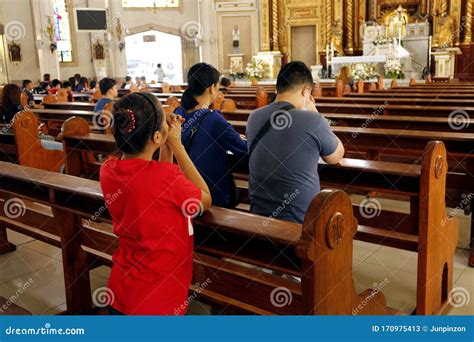 Catholic Men and Women Kneel Down and Pray Inside the Antipolo ...