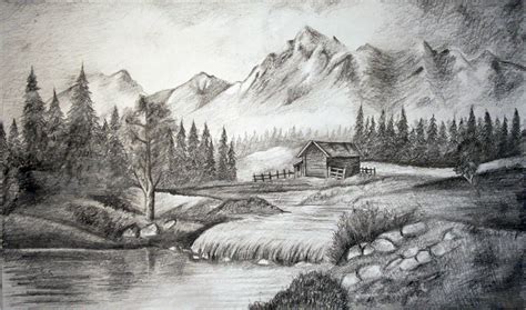 Charcoal Landscape Drawing Mountain - pic-weiner