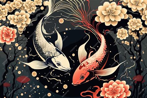 Premium Photo | Koi fish painting in floral digital art painting in ...