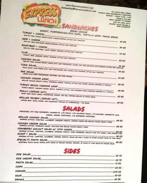 Menu of Express Lunch in Crossville, TN 38555