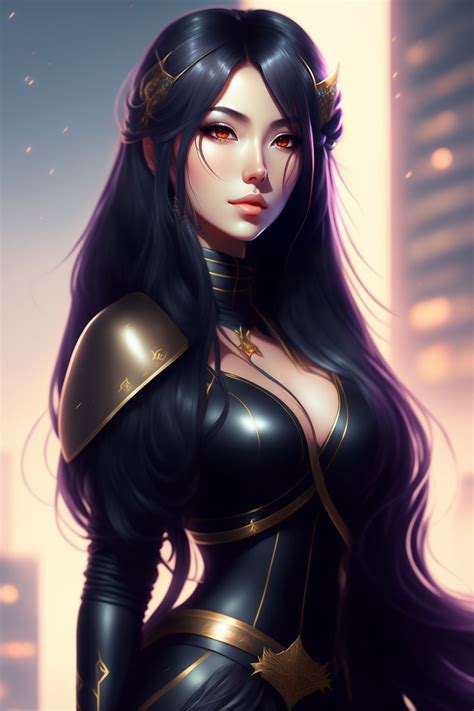 Lexica - Beautiful anime girl with long black hair, wearing ninja suit ...