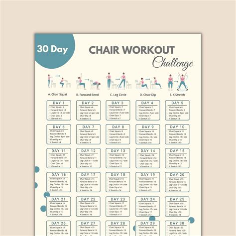 30 Day Chair Workout Challenge Printable Chair Yoga Guide - Etsy