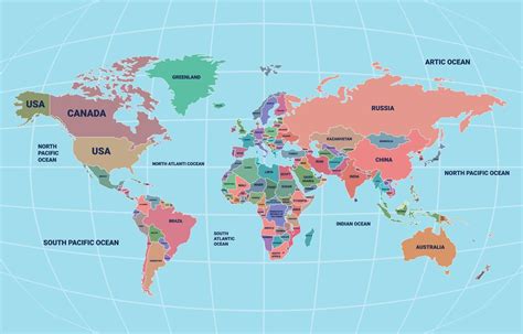 Full Color World Map with Country Names 23022037 Vector Art at Vecteezy
