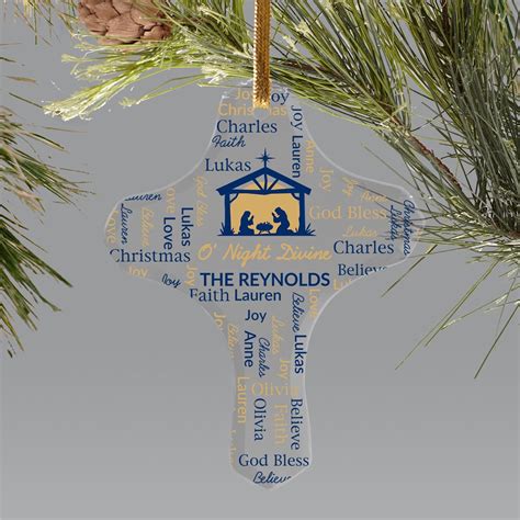 Personalized Glass Cross Nativity Scene Ornament