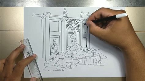 How to draw TREVI FOUNTAIN step by step - YouTube