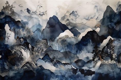 Premium AI Image | A painting of mountains and clouds