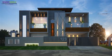 modern elevation rendring | Facade house, Modern exterior house designs ...