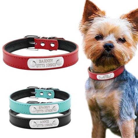 Leather Personalized Dog Collars Custom Pet Name ID Collar Free ...