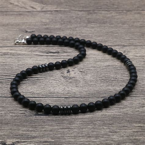 2019 Classic Natural Lava Stone Mens Bead Necklaces Chocker Surfer Necklace For Men Unique ...