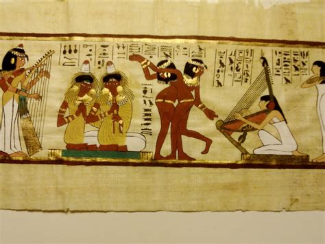 Vintage Hand Painted Egyptian Papyrus, Egyptian Music and Dance Scene, 17 X 7 inch, 42 x 17 cm