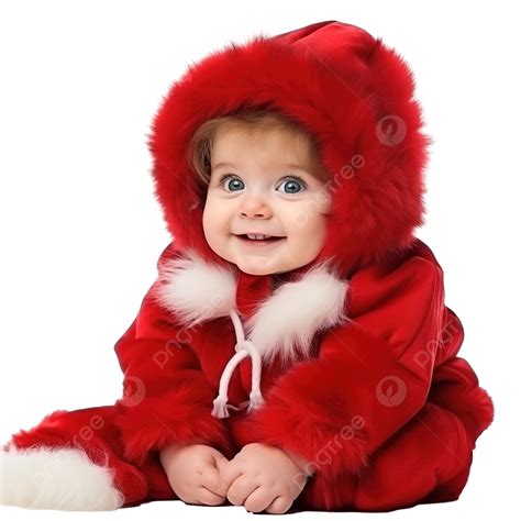 Cute Baby Girl In A Red Christmas Costume With Retro Garlands Sits On A ...