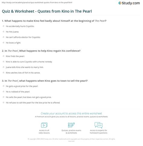 Quiz & Worksheet - Quotes from Kino in The Pearl | Study.com