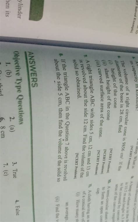 The volume of a right circular cone is 9856 cm3. If the diameter of the b..