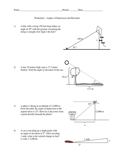 Fillable Online Solved Worksheet - Angles of Depression and Elevation 1) A Fax Email Print ...