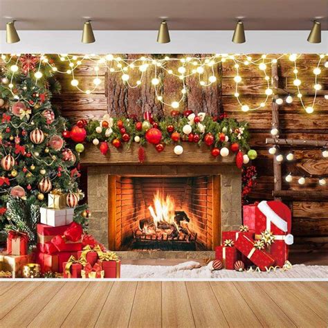 7x5ft Christmas Backdrop Christmas Fireplace Decoration Photography ...