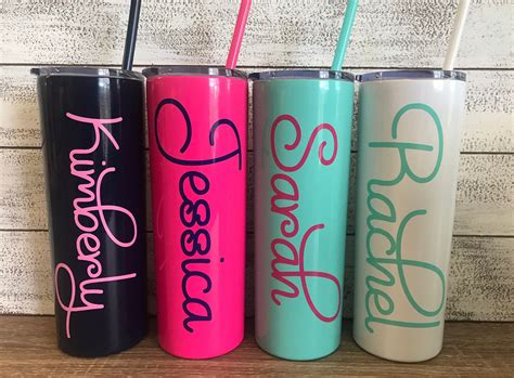 20 oz. Skinny Tumbler, Personalized Tumbler with Straw, Custom Bridesmaid Gift, Teacher Gift ...