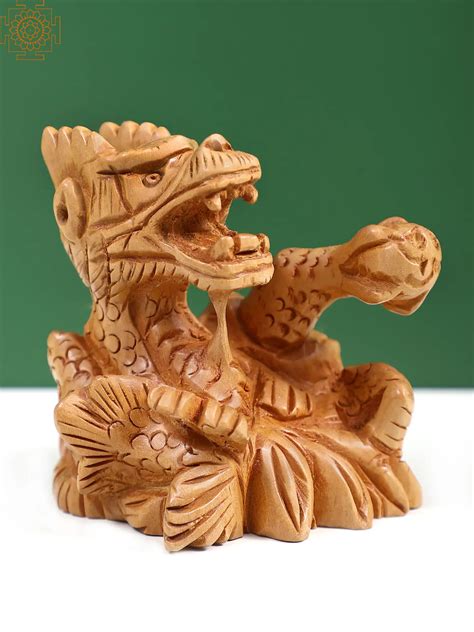 3" Small Wooden Feng Shui Dragon | Exotic India Art