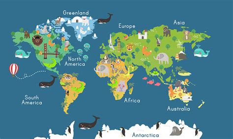 Animals World Map for Kids Room Drawing by Kestutis Paplauskas - Pixels