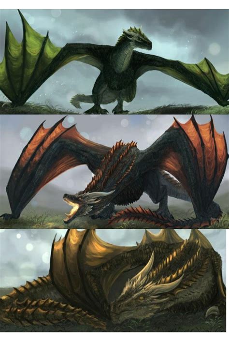 Daenerys' dragons, Drogon, Rhaegal, and Viserion. | Dragon artwork fantasy, Fantasy creatures ...