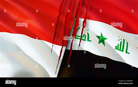 Indonesia and Iraq flags with scar concept. Waving flag,3D rendering ...