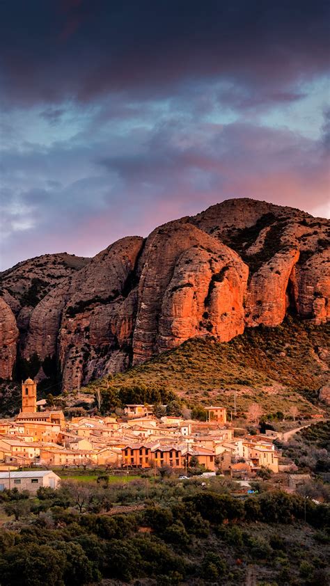 Aguero Spain - Village Of Aguero Beneath The Conglomerate Rock Formations Of The Mallos De ...