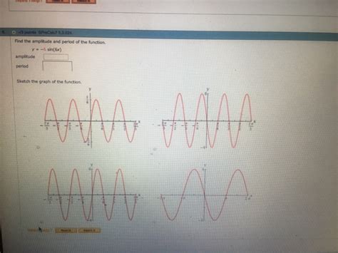 Solved Find the amplitude and period of the function. y-,-6 | Chegg.com