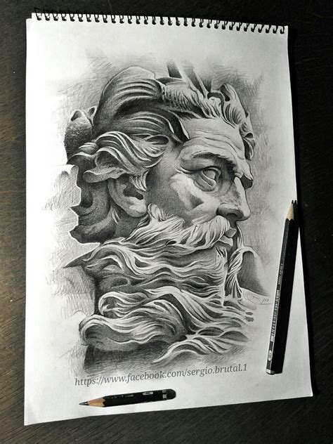 POSEIDON Drawing sketch.... Zeus Tattoo, Poseidon Tattoo, Statue Tattoo ...