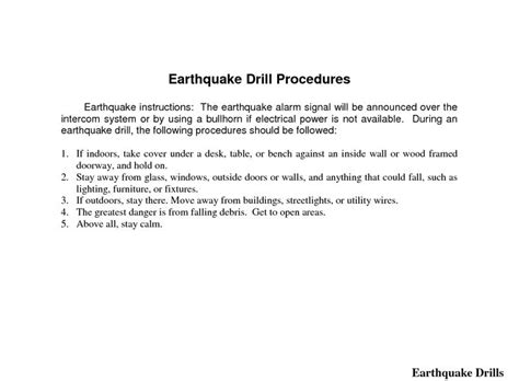 Earthquake Drill Procedures Earthquake Drill Procedures